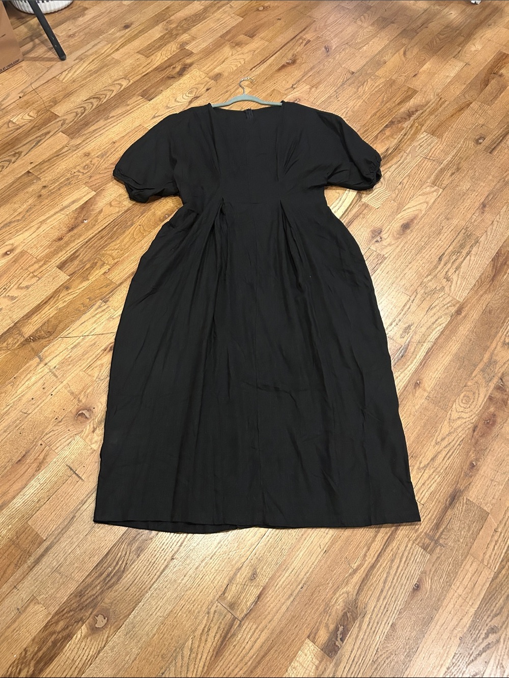 Women's Black Midi Dress with Short Sleeves